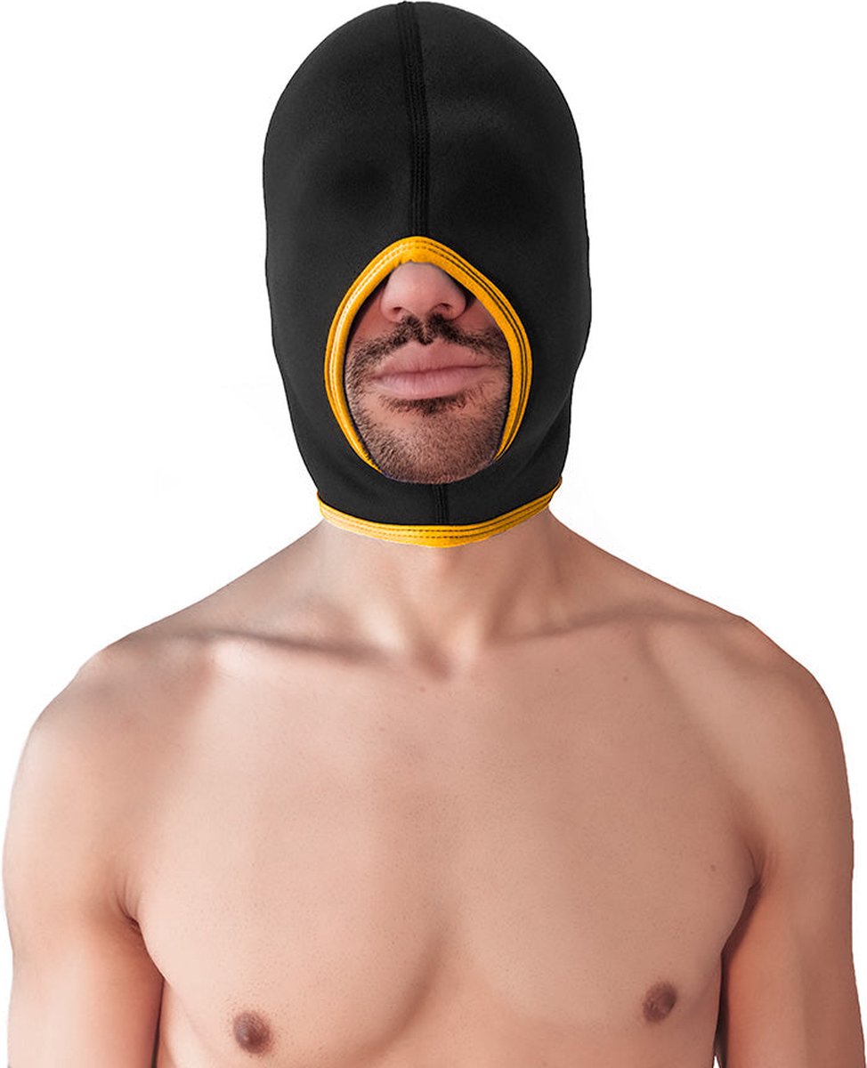 Goedkoopste Brutus - Neoprene Blind Face Fucker Hood - Zonder Oogopeningen - Zwart/Geel