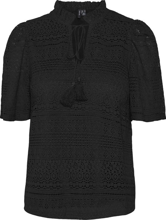 Vero Moda T-shirt Vmhoney Lace S/s Tassel Top Wvn Ga 10309263 Black Dames Maat - L