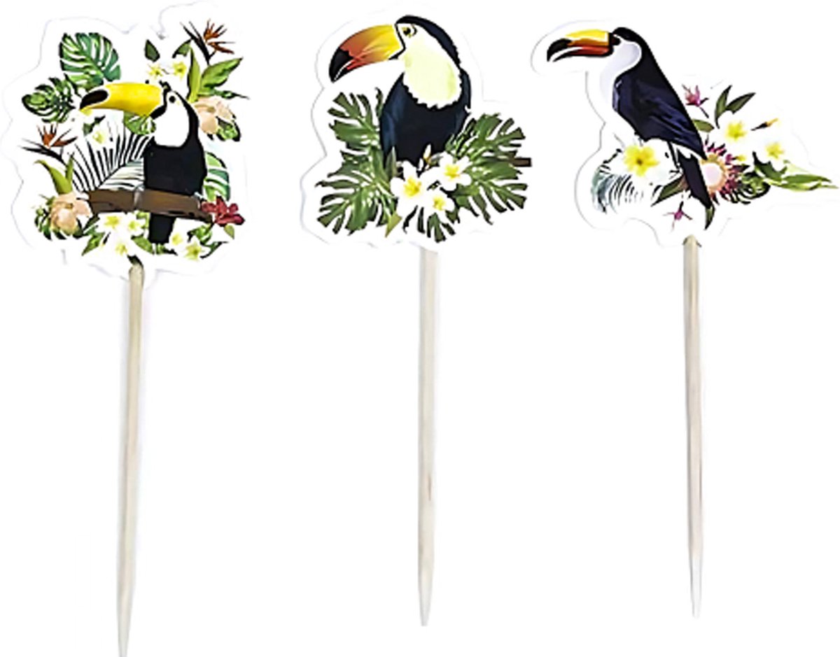 Cocktail/tapas prikkers - met toekan - 100x stuks - 10 cm - hout - Tropische sfeer