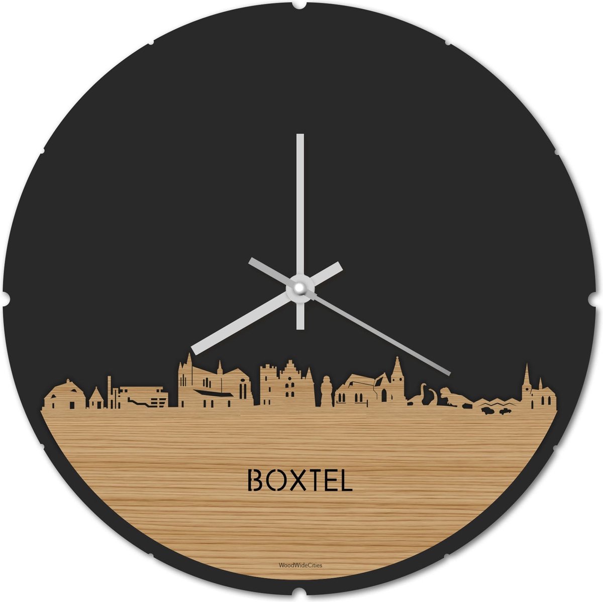 Skyline Klok Rond Boxtel Bamboe hout - Ø 44 cm - Stil uurwerk - Wanddecoratie - Meer steden beschikbaar - Woonkamer idee - Woondecoratie - City Art - Steden kunst - Cadeau voor hem - Cadeau voor haar - Jubileum - Trouwerij - Housewarming -