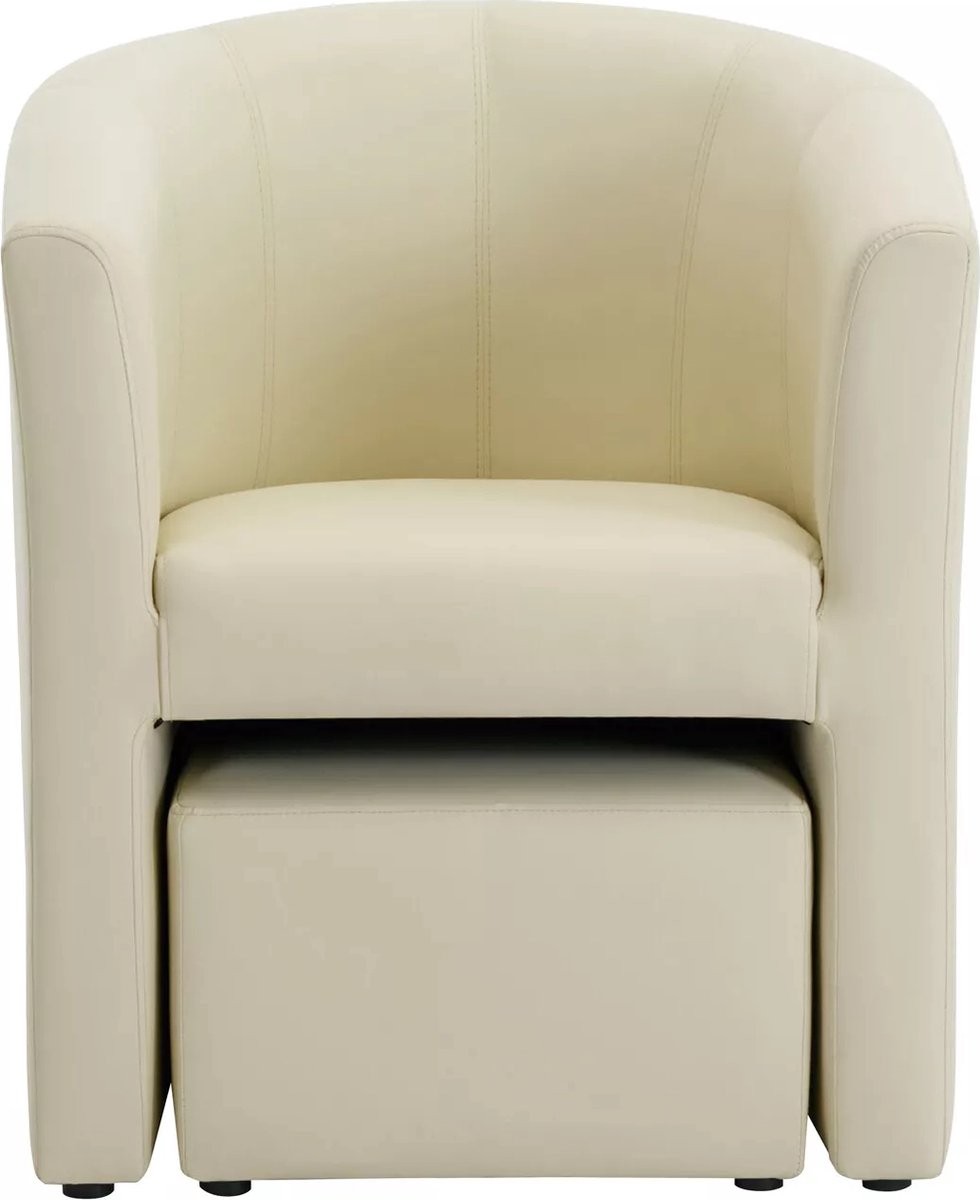 Vente-unique Fauteuil met holle rugleuning en poef in beige kunstleer – JOVANA
