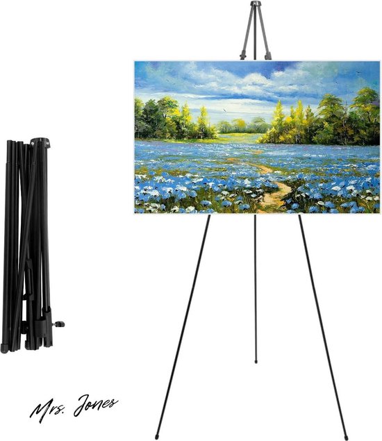 MEEDEN Grote ezel zwart hout: verstelbare ezel van 145 tot 193 cm - canvas standaard voor kinderen, kunstenaars, volwassenen en beginners, geschikt voor canvas tot 109 cm