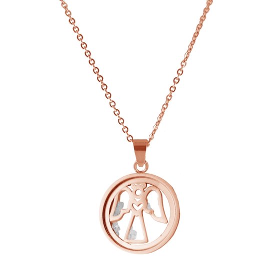 CO88 Collection Sparkle 8CN 26019 Collier en Acier avec Pendentif - Engel et Zircone en Glas Ø 17 mm - Longueur 38 + 5 cm - Couleur rosé