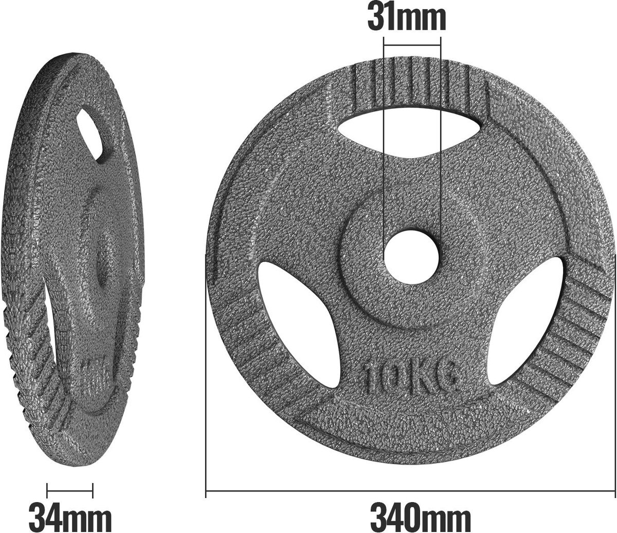 Physionics Halterschijf 10 kg - Gietijzer - Grijpopening - 30 mm