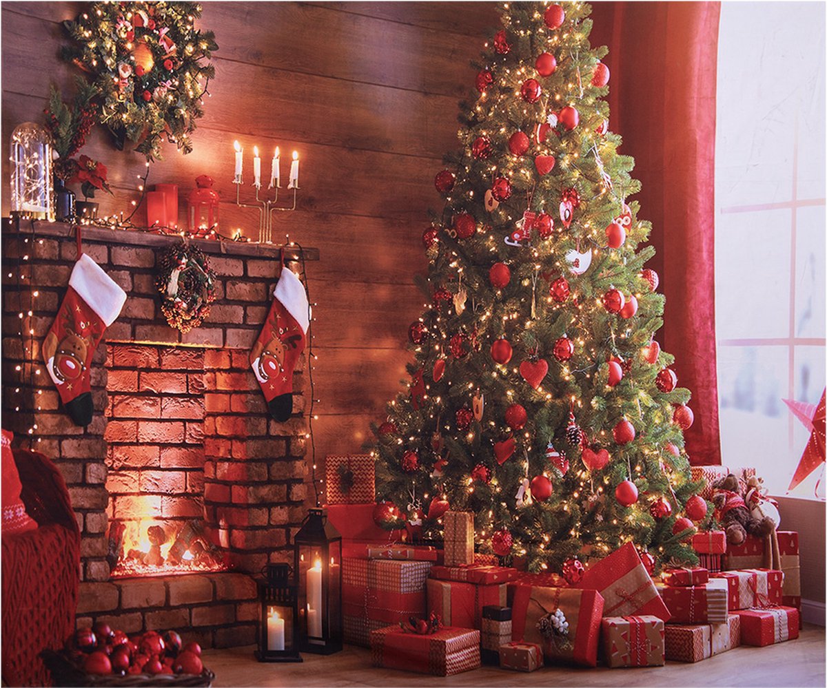 Clayre & Eef Kerst Achtergronddoek 180x210 cm Bruin Textiel Kerstboom