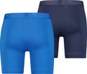 Twee Puma boxer briefs, een kobaltblauw en een marineblauw, met logo-taillebanden.
