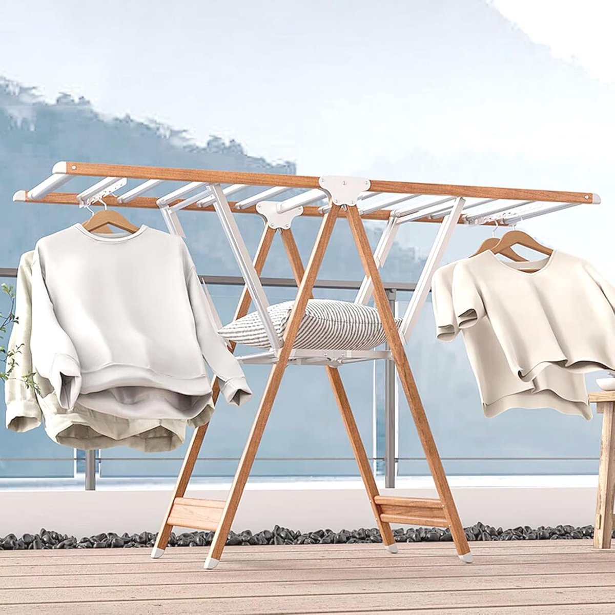 Goedkoopste Opvouwbaar Metalen Kledingdroogrek met In Hoogte Verstelbare Gullwings - Vrijstaand Droogrek voor Binnen en Buiten