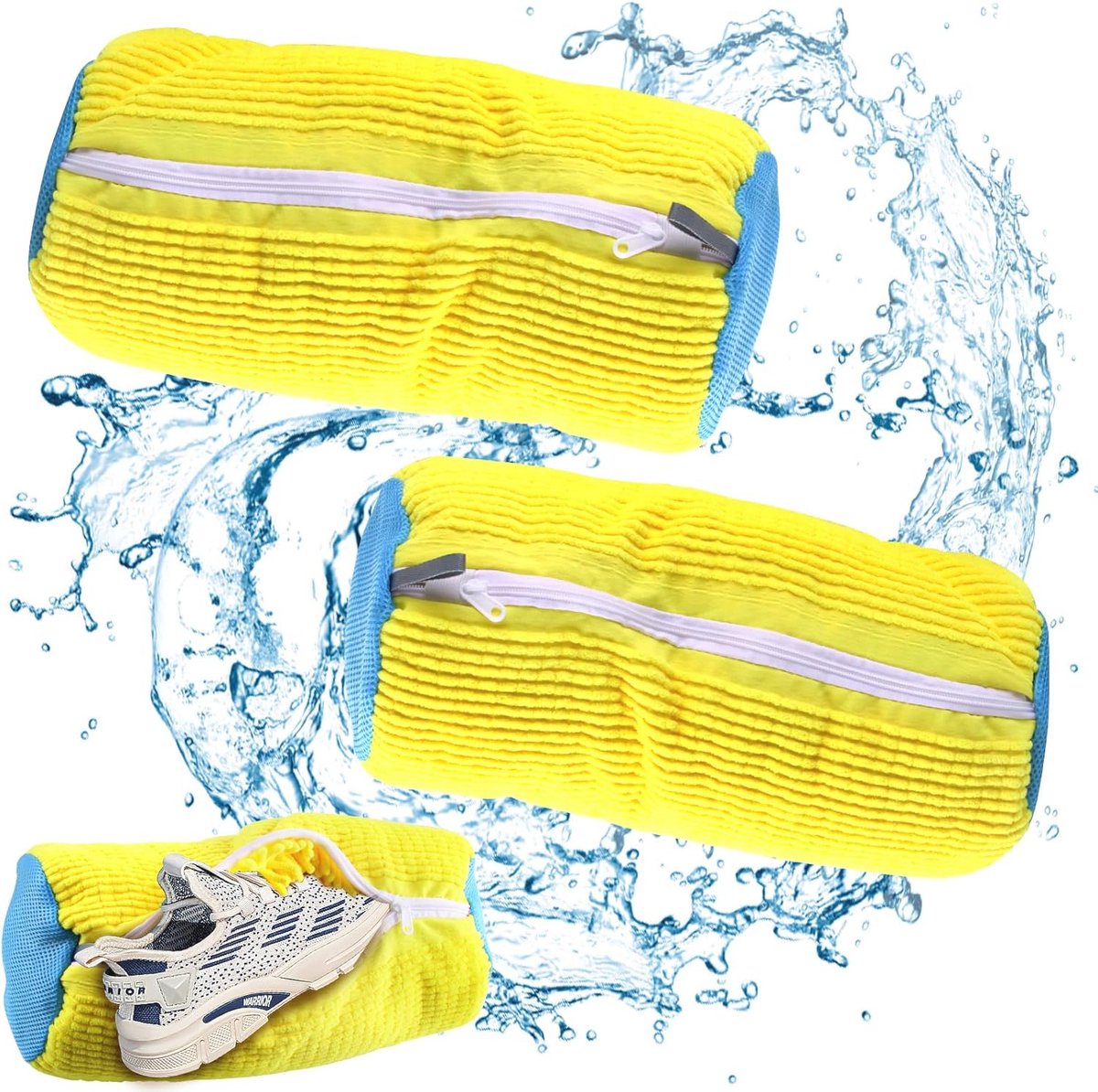 Goedkoopste Schoenwaszak voor Machine - 2 Stuks Herbruikbare Waszakken met 360° Reinigingsfleece voor Sneakers en Diverse Schoenen