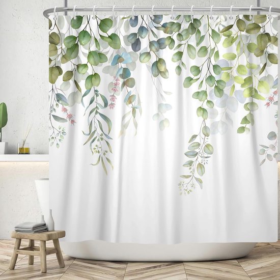 Douchegordijn, groen, bloemen, waterdicht, polyester, decoratief