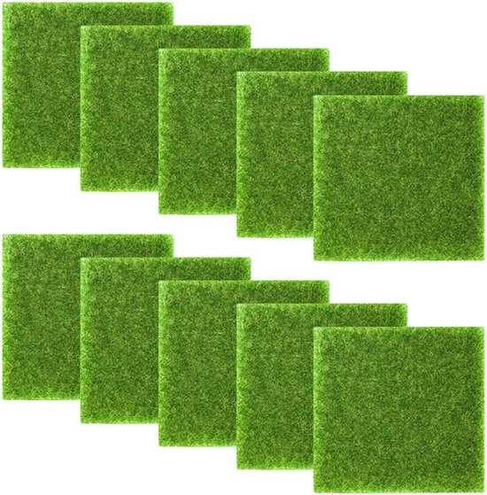 Kunstgras 10 stuks kunstgras miniatuur mos grasmat versiering kunstgras om te knutselen kunstgras decoratie om te knutselen 15x15cm micro landschap decoratie plant gazon kunstmatige grasmat