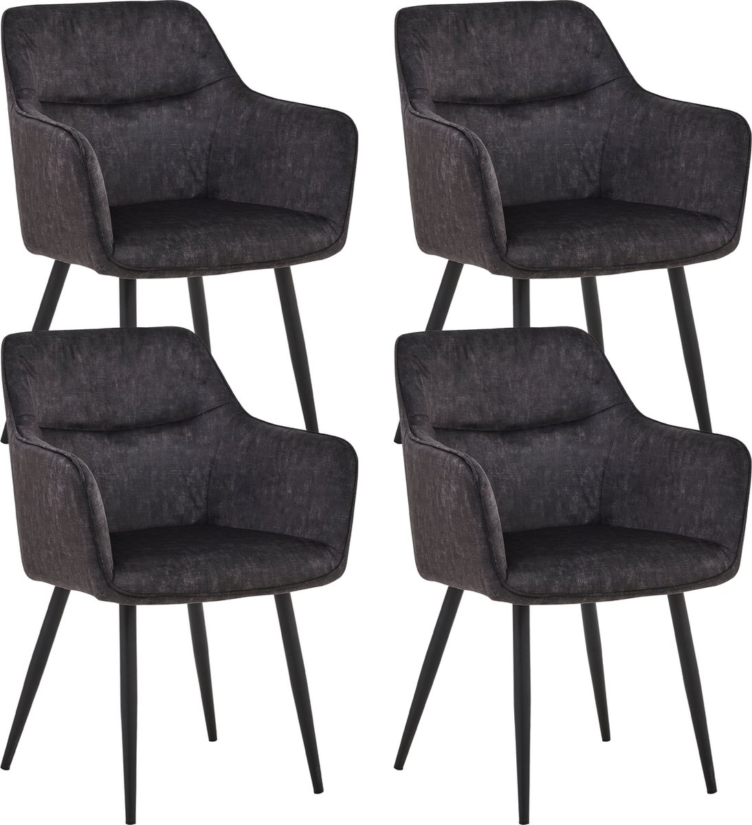 Colenis City Eetkamerstoel - Set Van 4 - Antraciet - Adoré Velvet - Design - Industrieel - Stoel - Armleuningen