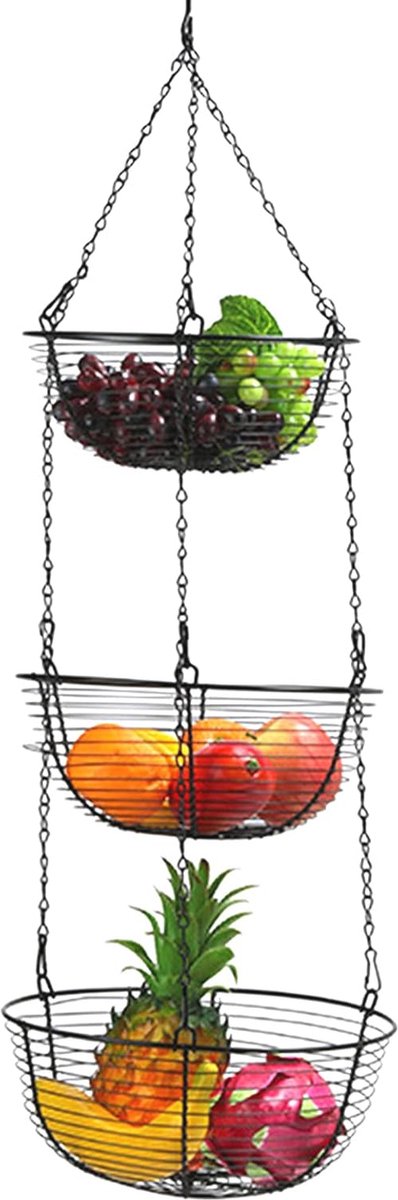 Hangende fruitmand met 3 etages - Verstelbare metalen groentemand voor opslag