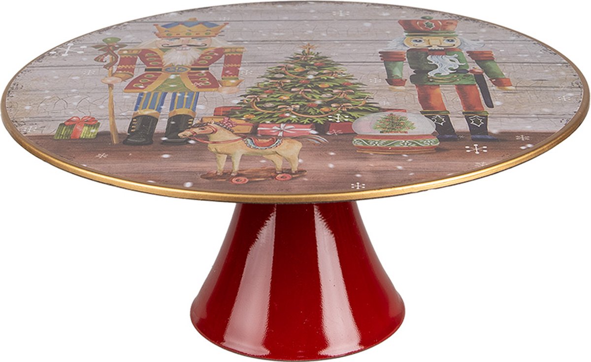 Clayre & Eef Taartplateau op Voet Ø 33x14 cm Rood Kunststof Notenkrakers