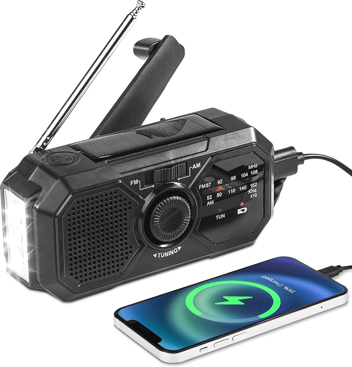 Zonne-energie Noodradio voor Thuis en Camping - Draagbare Weerradio met AM/FM, Dynamo, SOS-alarm, en Powerbankfunctie