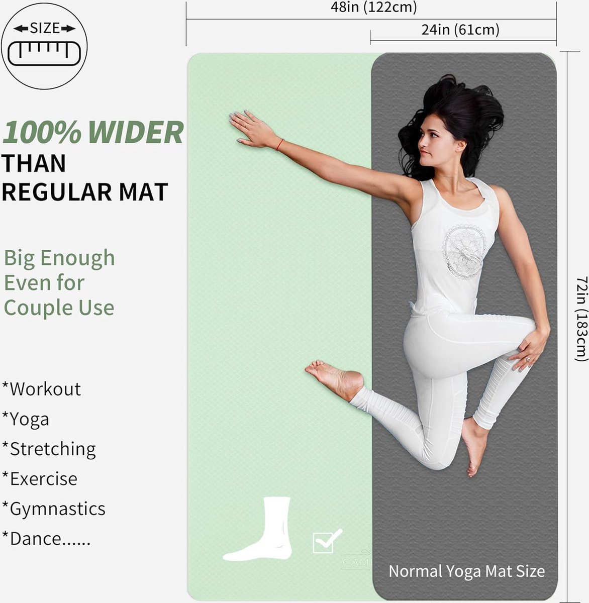 Yogamat XXL, Extra Breed, TPE, Sportmat, Fitnessmat, Antislip, 183 Cm X 122 Cm 198 Cm X 137 Cm X 6 Mm Dik Ultra Gymnastiekmat Voor Pilates Gym Thuis Workout
