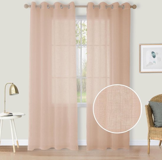 PONY DANCE Woonkamergordijnen linnenlook vintage gordijnen halftransparant H 245 x B 140 cm gordijn met ogen set van 2 witte gordijnen met kleurverloop gordijn linnenlook half-transparant, taupe PONY DANCE Woonkamergordijnen linnenlook vintage gordijnen halftransparant H 245 x B 140 cm gordijn met ogen set van 2 witte gordijnen met kleurverloop gordijn linnenlook half-transparant, taupe
