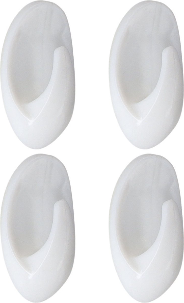Tendance Plakhaakjes - 3 x 2 x 4,5 cm - Zelfklevende ophang haakjes - 4x stuks - kunststof - wit - keuken/badkamer haken