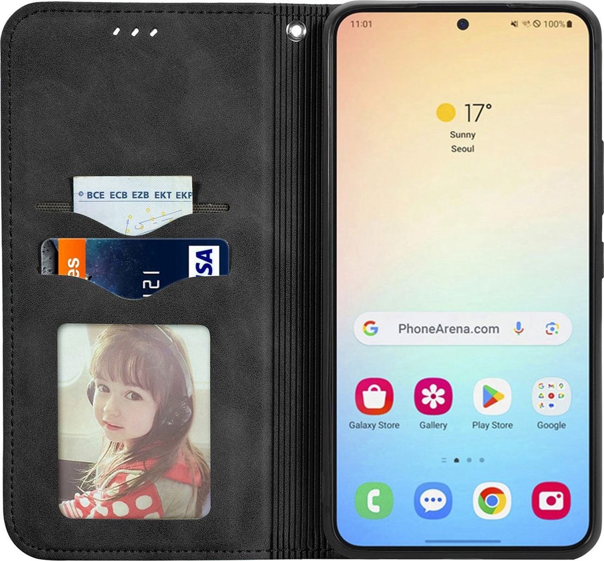 Mobigear Telefoonhoesje geschikt voor Samsung Galaxy S25 Plus Hoesje | Mobigear Retro Slim Bookcase Portemonnee | Pasjeshouder voor 2 Pasjes | Telefoonhoesje voor Pinpas / OV Kaart / Rijbewijs - Zwart