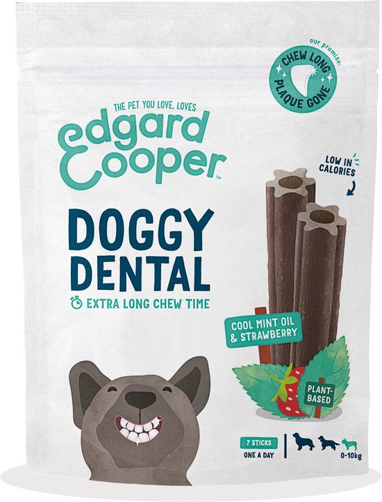Edgard & Cooper Doggy Dental Aardbei&Munt - Hondensnacks - S