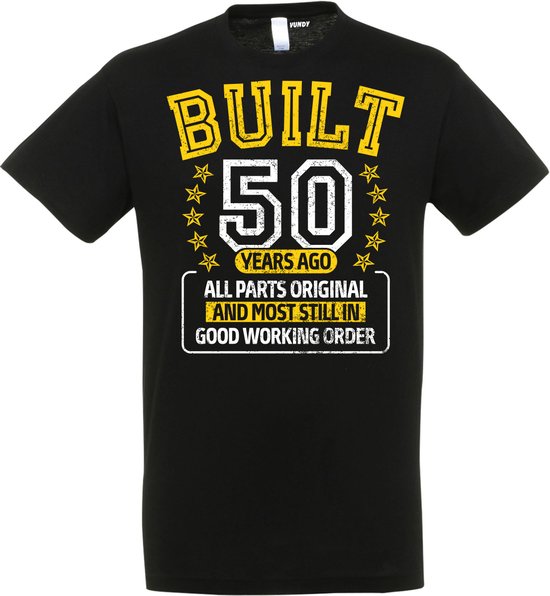 T-shirt Built 50 years ago | 50 jaar abraham sarah | verjaardag cadeau voor mannen | Zwart | maat XL