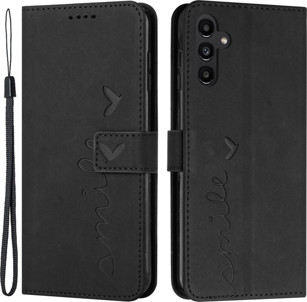 Coverup Hoesje - Geschikt voor Samsung Galaxy A35 Hoesje - Coverup Smile Book Case - Zwart