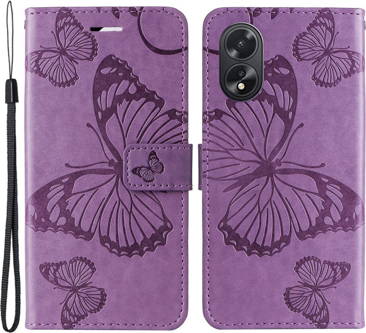 Coverup Hoesje - Geschikt voor OPPO A38 Hoesje - Coverup Vlinders Book Case - Lila