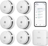 Bol.com SAVS LinkSmart Slimme Rookmelder bundel - 6 S10-W Rookmelders en G10 Base Station - Werkt via app - WiFi gateway - Draad... aanbieding