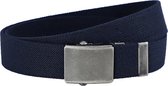 Landley Elastische Canvas Riem met Metalen Schuifgesp - Stretch - Koppelriem - Dames / Heren - Unisex - Blauw - Lengte totaal 140 cm / Riemmaat 125