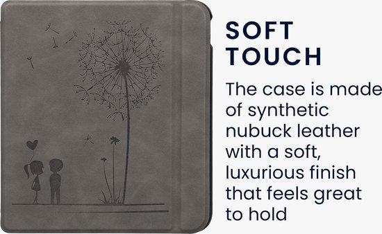 kwmobile e-reader hoesje geschikt voor Kobo Libra Colour hoes - Ereader flip case met standaard - Kunstleren e reader cover - Paardenbloemen Liefde design in grijs van Merkloos — afbeelding 3