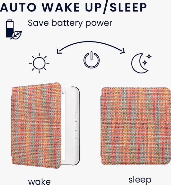 kwmobile ereader hoesje geschikt voor Kobo Libra Colour - Case met magnetische sluiting - Hoes voor e-reader in geel / rood / groen - Kleurrijk weefpatroon design van Merkloos — afbeelding 4