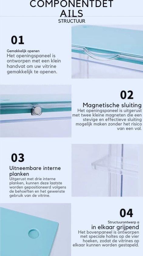 FHMIDIC 4-Laagse Acryl Vitrine Showbox - Transparant Met Magnetische Deur 36x27x22 Cm