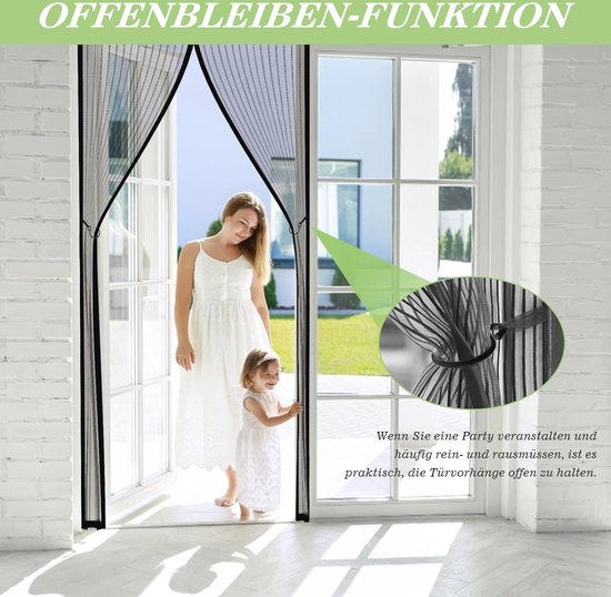 Magnetische hordeur - 155 x 265 cm Anti-muggengaas vliegengordijn - Insectenbescherming Vliegenhorren voor deuren die automatisch sluiten - Handsfree klamboedeur Zwart