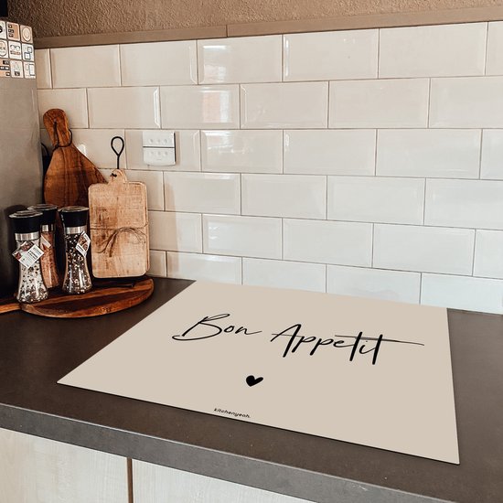 KitchenYeah® Protection plaque induction 65x55 cm - Beige - Citation - Bon Appétit - Protege plaque de cuisson - Couvre plaque induction - Protecteur d'induction - Cuisine