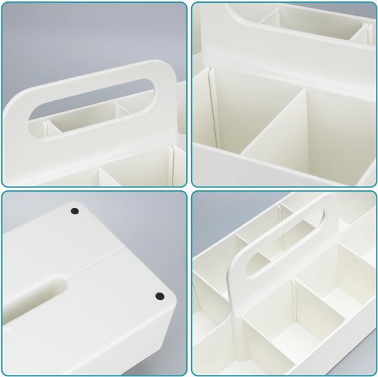 Belle Vous Witte Bureau Organizer Caddy – 8 Vakjes, Handvat, 33x17x8 Cm, BPA-vrij Plastic