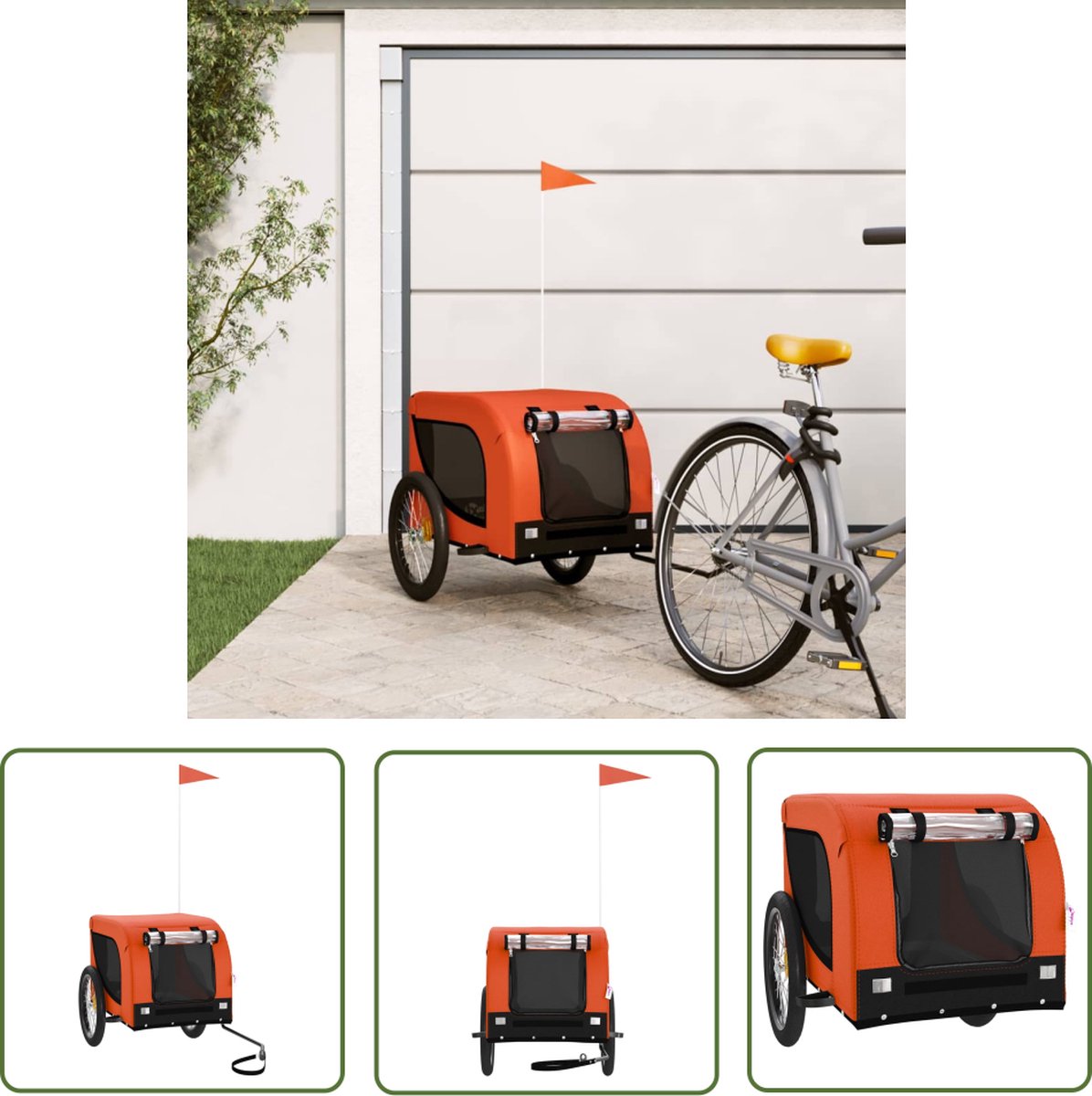 Bol.com vidaXL Hondenfiets - Hondentrailer - Hondenfietstrailer oxford stof en ijzer oranje en zwart - Hondenvoertuig - Fietsacc... aanbieding