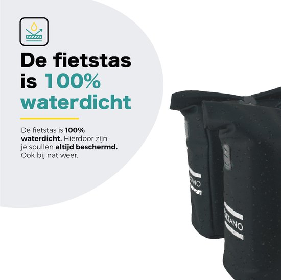 Voltano Dubbele Fietstas Rolltop E-bike Pro - Zwart - 48 Liter - 100% Waterdicht - Fietstassen Electrische Fietsen