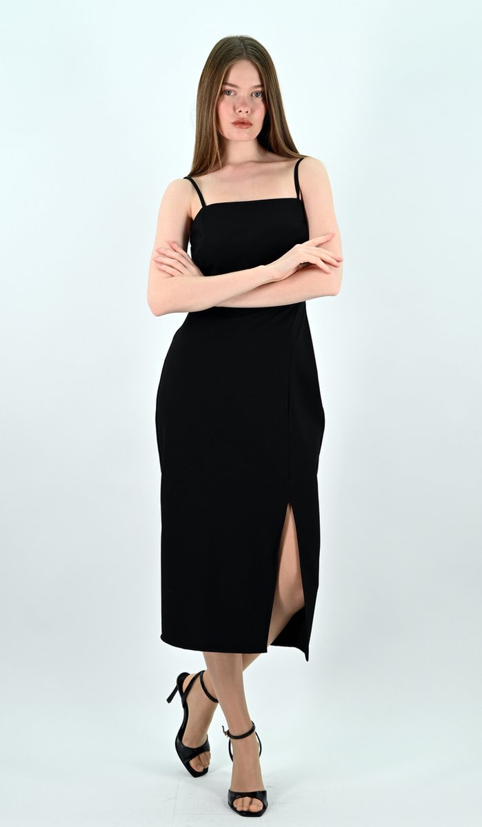 YesMooi - Elegante Midi Jurk met Spaghettibandjes - Slip Dress - Zwart - M (38)