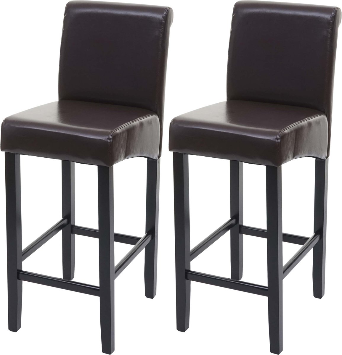 Cosmo Casa Set van 2 Barstoelen - Counterstoelen - Hout - Bruin - Donkere Poten - Leer