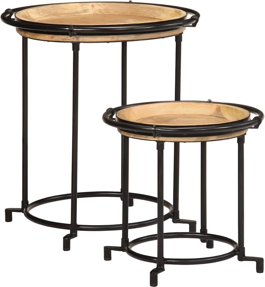 vidaXL 2-delige - bijzettafelset - massief - hout - mango bruin en zwart