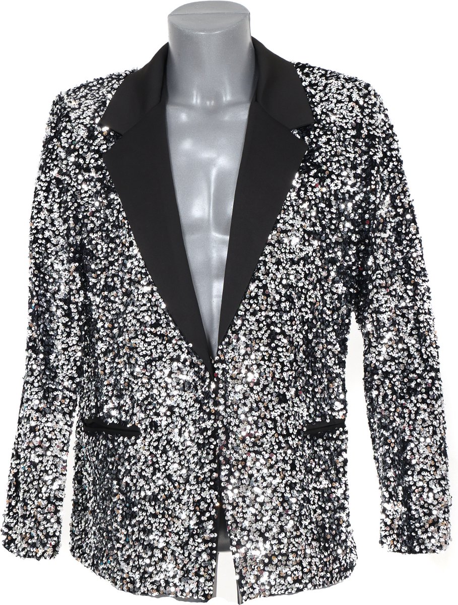 Pailletten Colbert - Zilver - Heren - Disco Jas - Glitter en Glamour - Maat XXXL