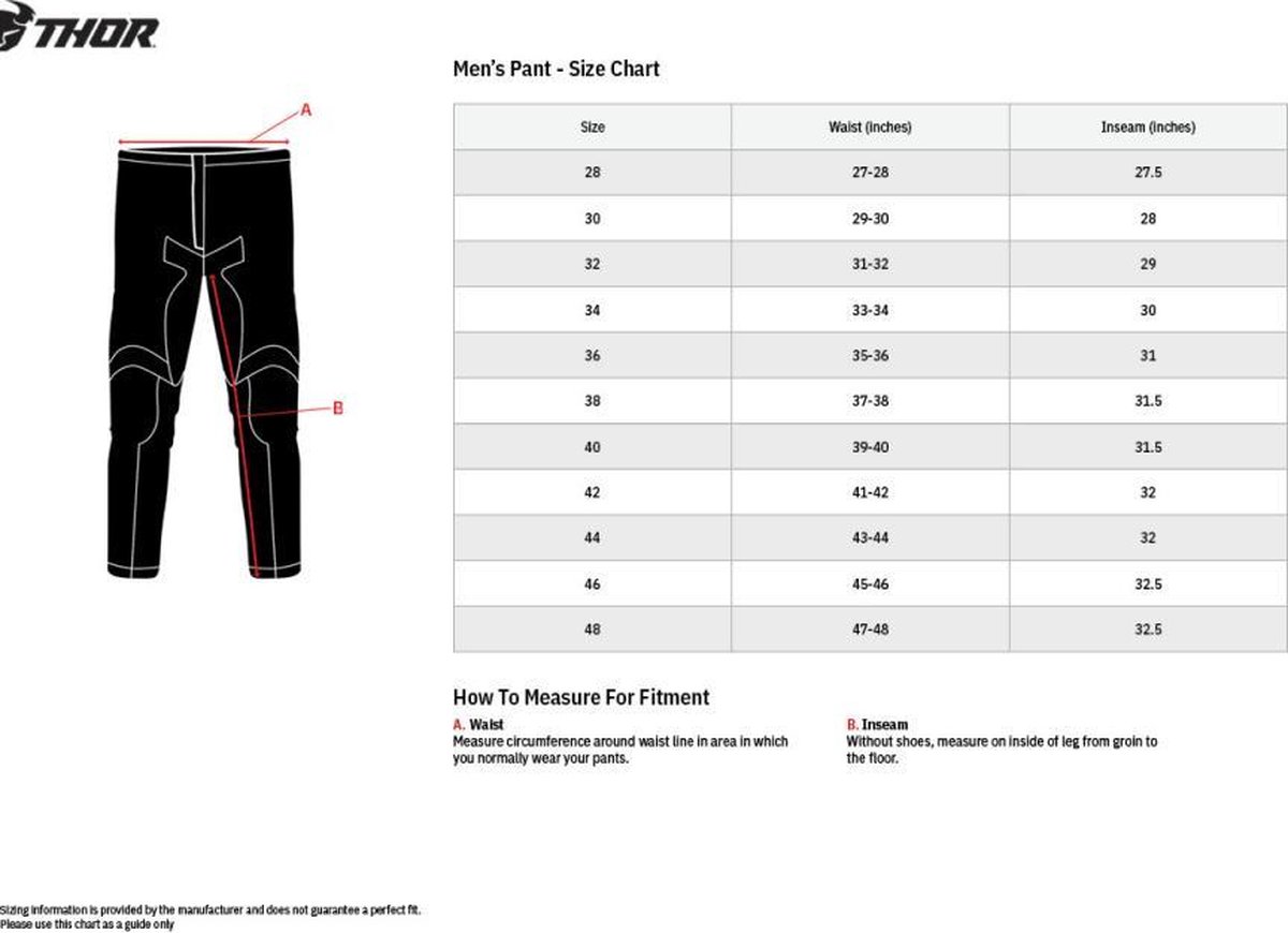 Pantalon de moto cross enduro noir taille 50 US40 pour homme femme Thor Pulse