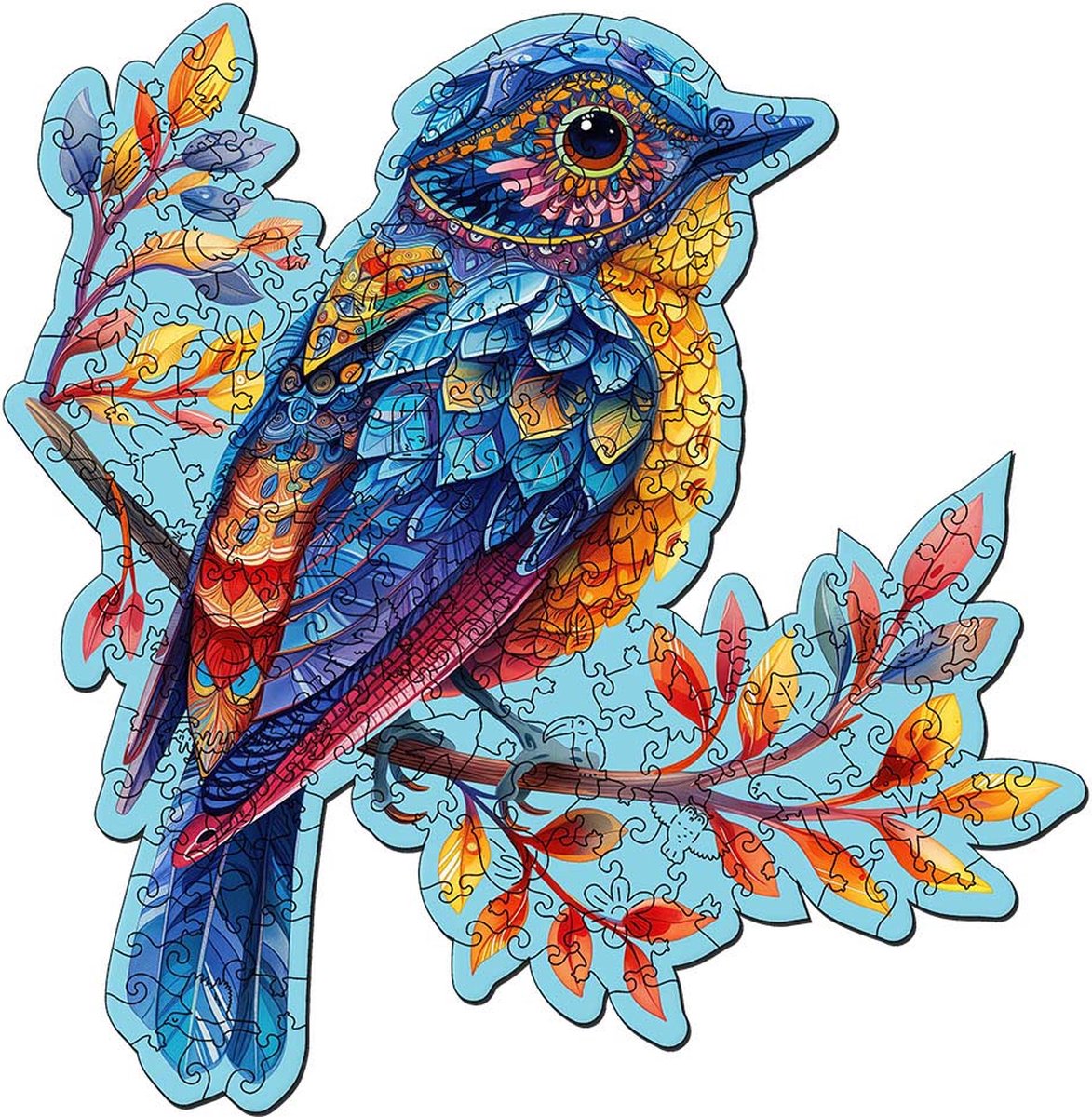 Figured'Art Houten Puzzel 200 Stukjes Volwassenen en Kinderen - Dieren - Blauwe Vogel op de Tak - Uniek Design 31,2x32 cm met Premium Houten Doos, Perfect als Cadeau — cadeau in Spellen & Speelgoed - foto 3
