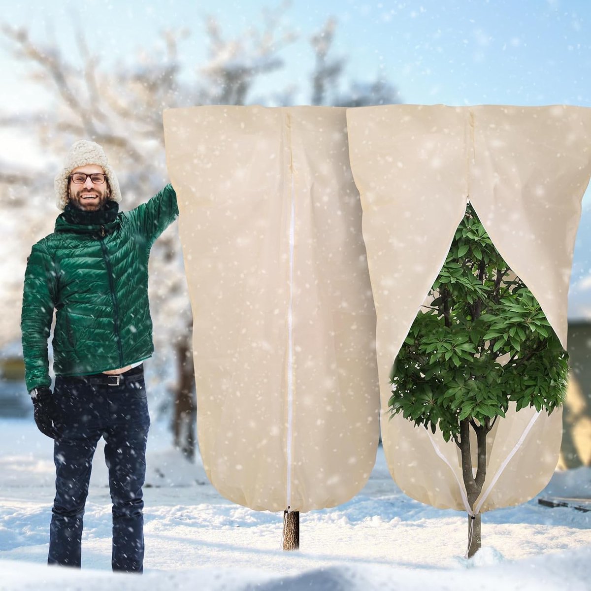 Winterbescherming voor Grote Planten met Rits en Verstelbaar Trekkoord - 2 Stuks, 120x180cm
