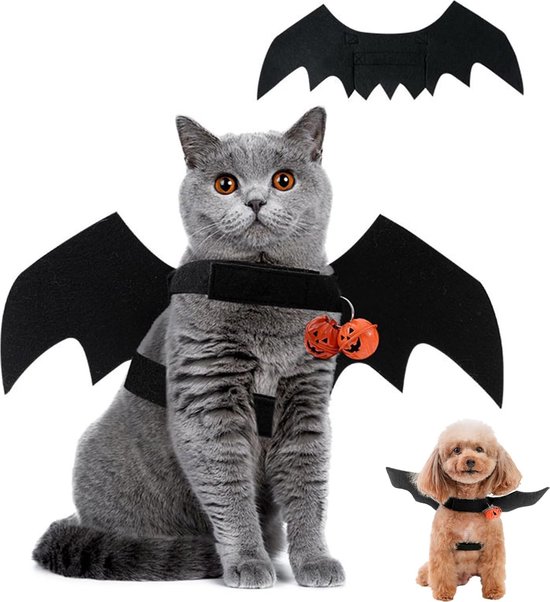 Leuke Huisdier Vleugels voor Halloween Cosplay met Pompoenbel voor Honden en Katten in Maat M