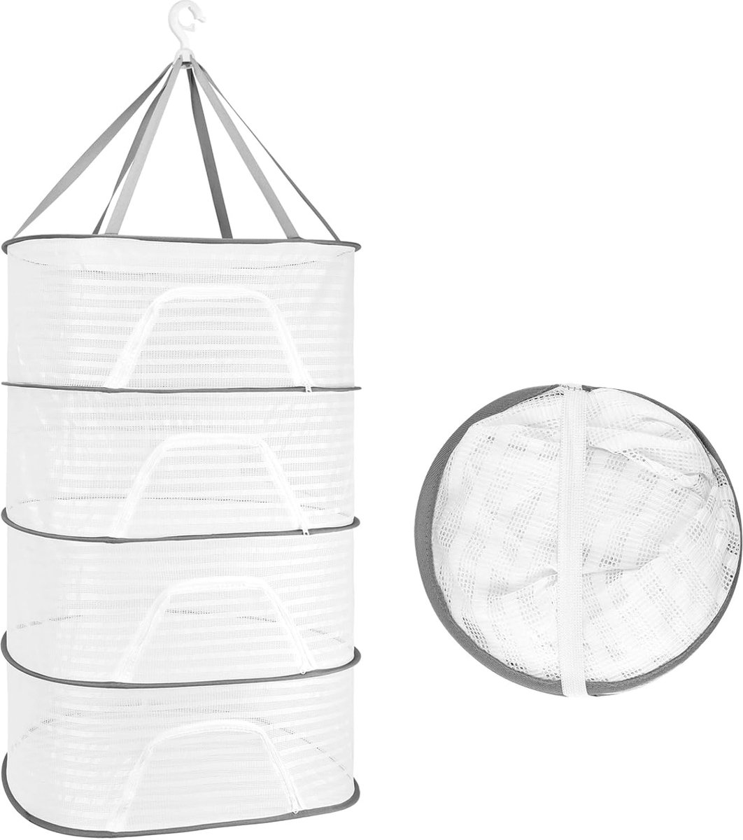 Goedkoopste 4-Lagen Droognet voor Kruiden, Bloemen, Groenten en Vis met Rits en Ophanghaak