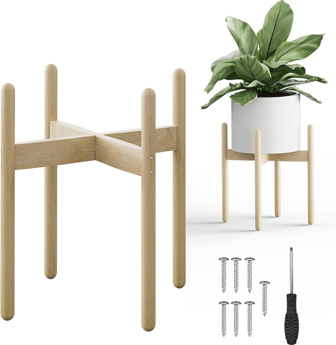 Moderne Houten Plantenstandaard voor Binnen - 15 x 12 Inch - Perfecte Bloempothouder voor Kamerplanten