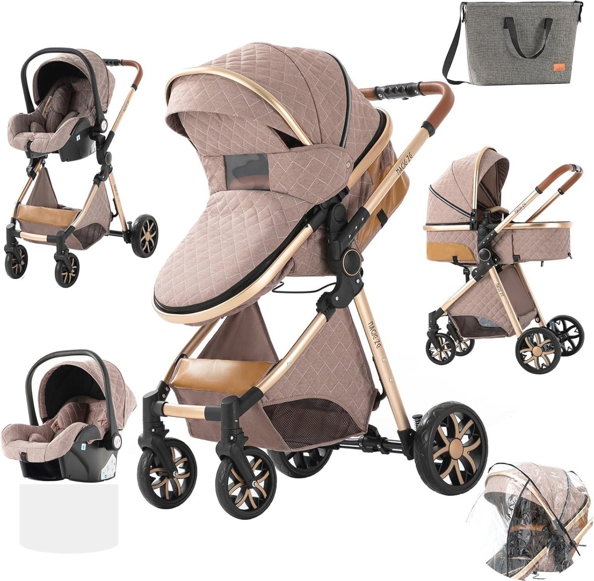 Image of 3-in-1 Kinderwagen Combi voor Pasgeborenen - Multifunctioneel Reissysteem en Opvouwbare Buggy