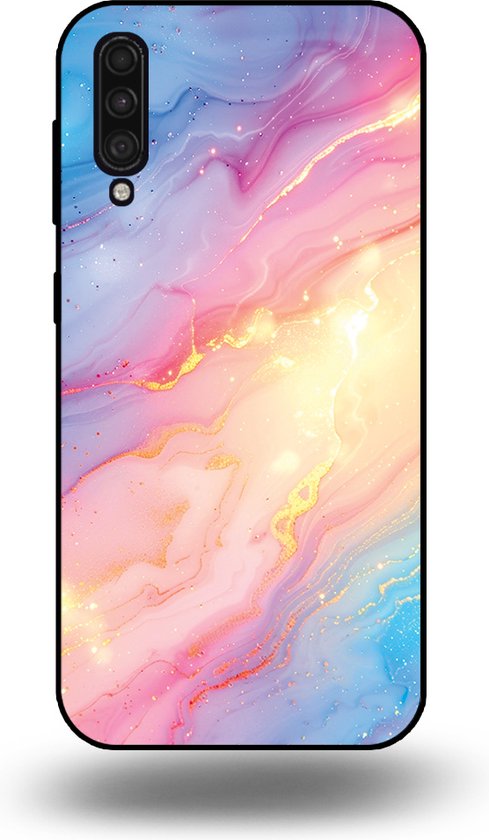 Coque Smartphonica pour Samsung Galaxy A50 avec motif marbré Glitter arc-en-ciel - Coque arrière en TPU Design marbré Glitter Rainbow -en-ciel pour Samsung Galaxy A50