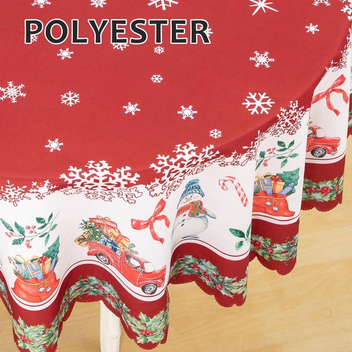 Kersttafelkleed - Rond waterdicht en vlekbestendig tafelkleed - Kerstsneeuwvlok Sneeuwpop Tafelkleed - Perfect voor familiebijeenkomsten Kerstdiner Vakantie Feest Woondecoratie - 180cm – foto 4