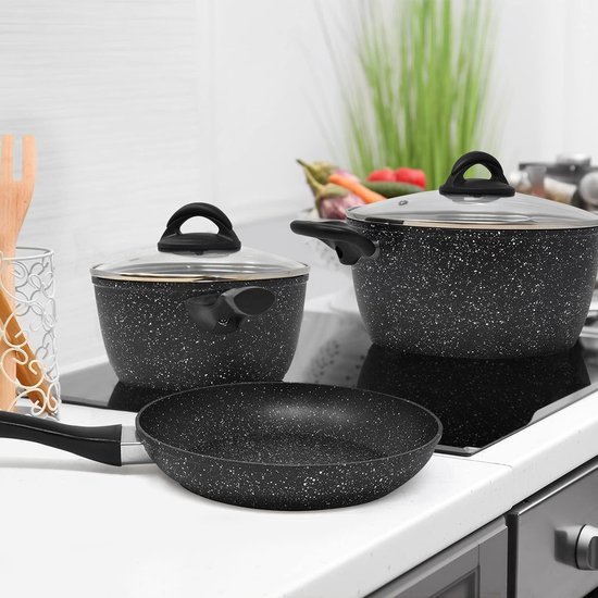 RIOVARM Anti-Aanbak Koekenpan Set 3-delig - 20cm 24cm 28cm | PFOA-Vrij & Geschikt Voor Inductie